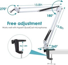 White Mic Arm Compatible with Hyperx Quadcast S – Premium Quadcast S Microphone