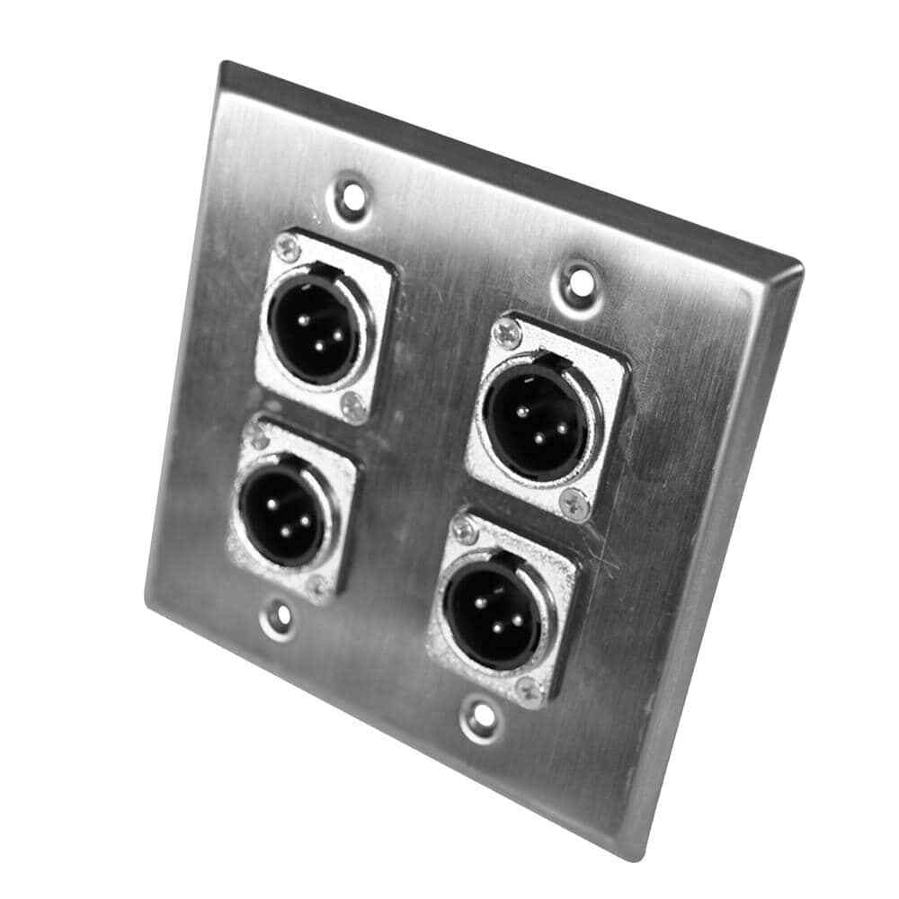 2 Gang Stainless Steel Wall Plate with 4 XLR Male Connectors PA Install