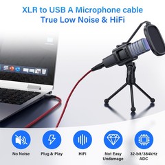 6.5FT XLR to USB Microphone Cable – 3-Pin Female to USB-A Adapter for PC