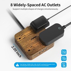 TOPREK Power Strip Surge Protector (1080J), 8 Widely-Spaced Outlets with 1 US…