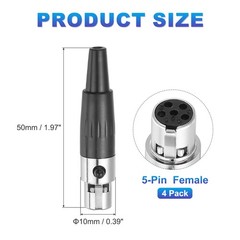 4PCS 5 Pin Female Mini XLR Connector, Mini XLR Jack Adapter Plug, Black
