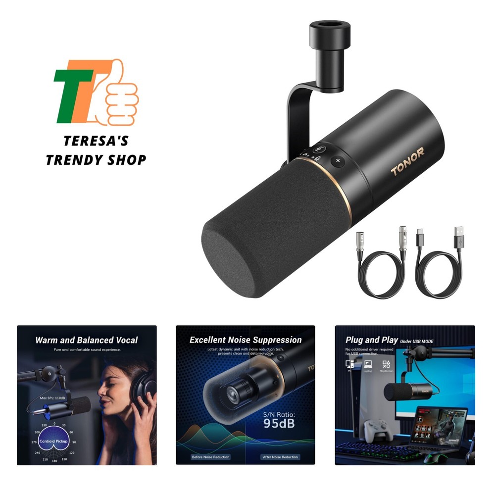 Dynamic Microphone, USB/XLR PC Microphone for Podcast, Recording, Live Stream…