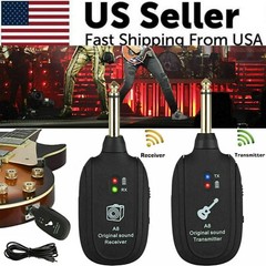 UHF Guitar Wireless System Transmitter+Receiver Built In Rechargeable Battery