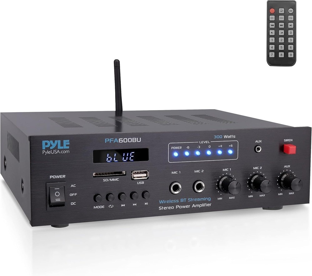 Pyle PFA600BU Wireless Bluetooth Amplifier Compact PA Speaker And Mic Receiver