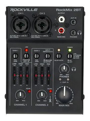 Rockville RockMix 2BT 2 Channel USB Interface Mixer, 2-way Bluetooth For Podcast