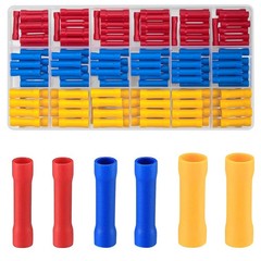QOOSIKICC 150 Pcs Electrical Butt Connectors Kit, red, yellow and blue
