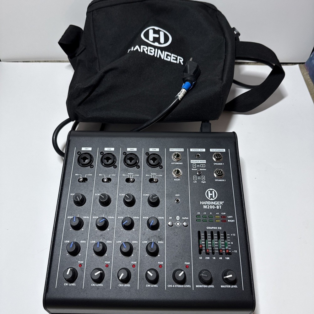 Harbinger M200-BT Powered Audio Mixer Bluetooth 4-Channel TESTED