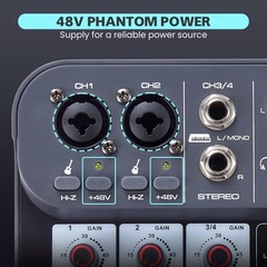 4 Channel DJ Audio Mixer, DJ Mixers Sound Board, Sound Mixer Board XLR 1/4 Inter