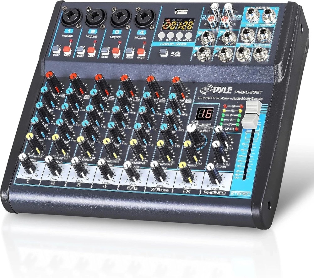 Pyle Bluetooth 8 Ch. Studio / DJ Controller Audio Mixer Console System PMXU83BT
