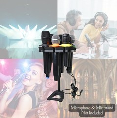 Multi Microphone Holder for Mic Stand – Holds 8 Mics 8 Anti-Roll Rings