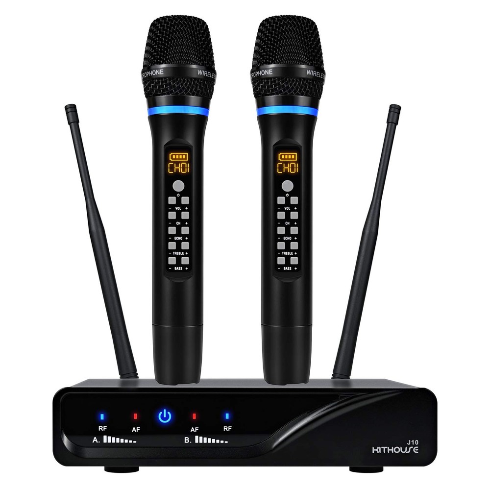 KITHOUSE J10 Wireless Microphone Karaoke System Rechargeable, UHF Metal Cordl…