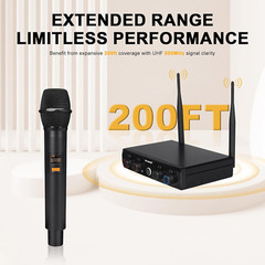 4-Channel Wireless Microphone System, UHF Compact Cordless Mic Set W/ 4X10 Frequ