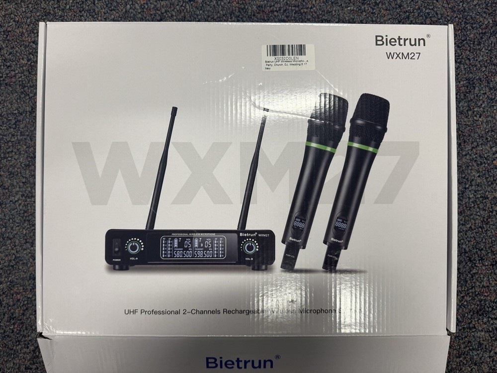 Bietrun WXM27 Wireless Rechargeable Dual UHF Cordless Microphone System
