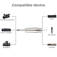 3Pin XLR Female to 1/4″ 6.35mm Mono Male Plug Audio Cable Mic Adapter 4 Pack