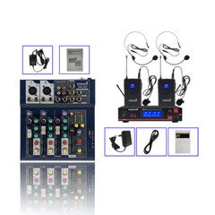 4 Channel Live Sound Mixer DJ USB Audio Mixing Console 2CH Wireless Microphone