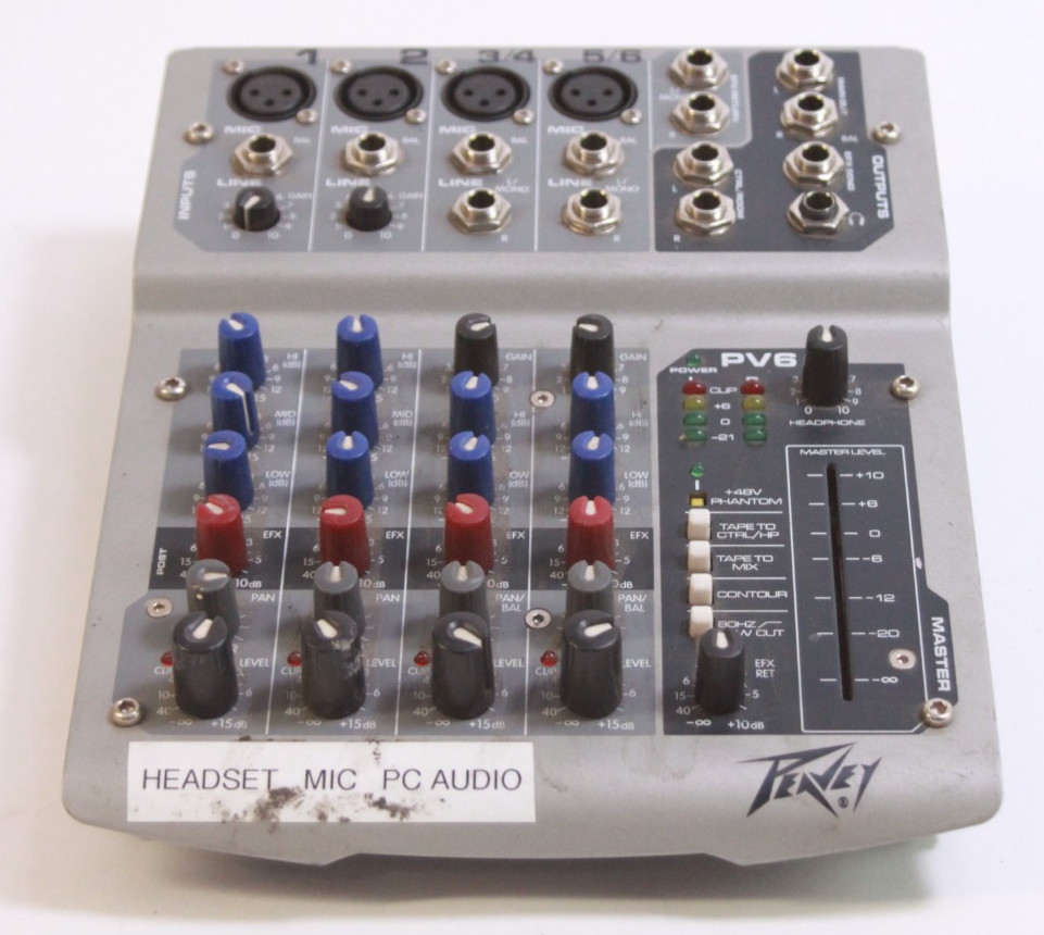 Peavey PV6 6 Channel Compact Stereo Live Sound Microphone Audio Mixer UNTESTED
