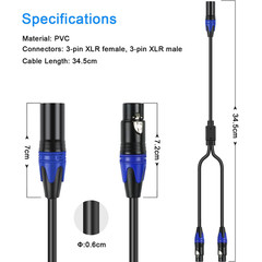 1 Male to 2 Female XLR Y Splitter Micrphone Cable, 3Pin Male to Dual Female