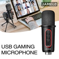 JAMELO Computer USB Microphone RGB Studio Vocal Gaming Condenser Mic with Stand