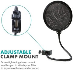 Movo PF-6 Dual Layer Microphone Mesh Pop Filter with Gooseneck Arm and Clamp