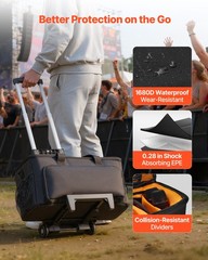 VEVOR Rolling DJ Cable Bag 1680D Padded DJ File Gig Bag with Wheels 6 Divider