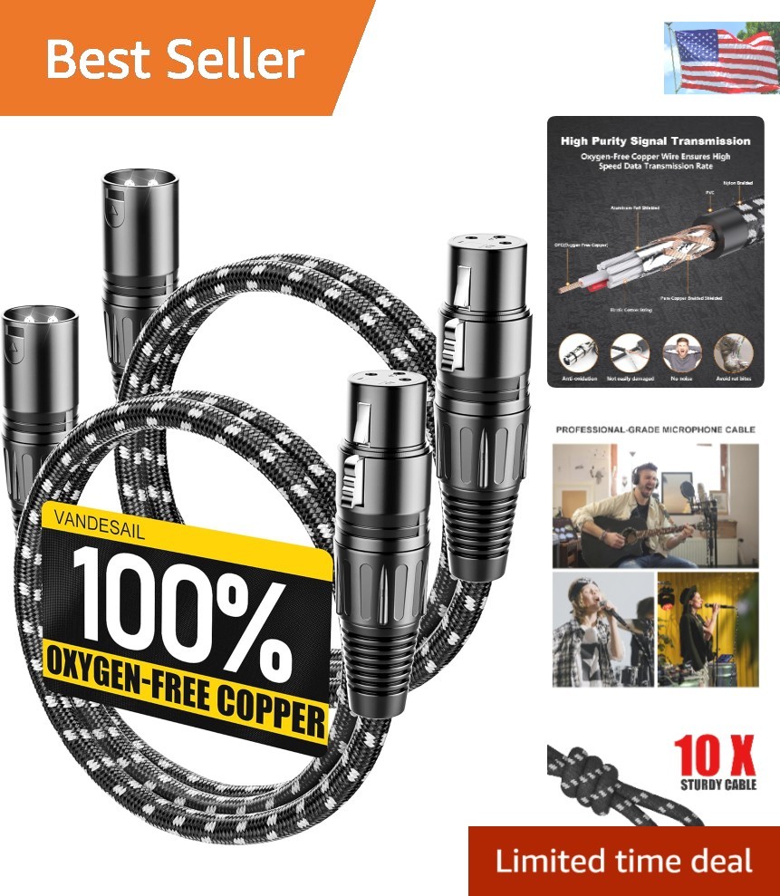Durable 3ft XLR Microphone Cables, 2 Pack – Oxygen-Free Copper for Clear Sound