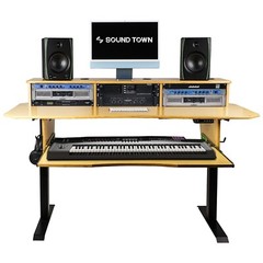 Sound Town Electric Sit/Stand Studio Desk Workstation, Golden Oak (SDRK-SD1)