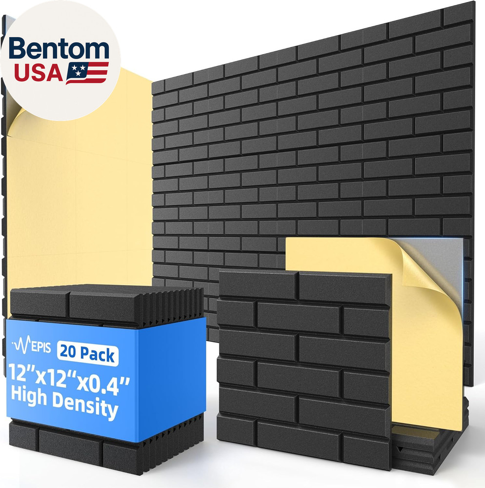 20 Pack Acoustic Panels with Self Adhesive, 12″ X 12″ X 0.4″ High Density Sound