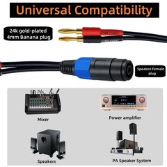 4Mm Banana Plug to Female Speakon Adapter Cable, 12AWG, 6 Inch – 2 Pack