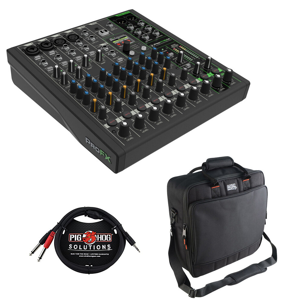 Mackie ProFX10 GO Battery-Powered 10-Channel Audio Mixer Bundle w/ Bag & Cable