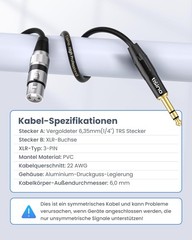 High-Performance 3.3′ XLR Female to 1/4 Inch TRS Cable – Flexible and Durable