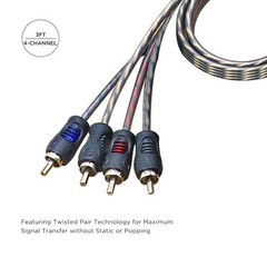 RECOIL RCI43 100% Oxygen Free Copper 4-Channel RCA Audio Cable, Twisted 3ft