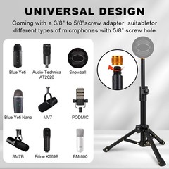 KT3 Tabletop Mic Stand Adjustable Desktop Microphone Holder With Adapter New