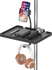Universal Microphone Stand Tray with Phone Holder, Mic Stand Clamp-On Utility Sh
