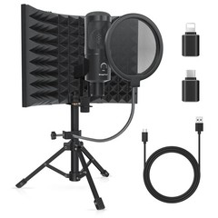 Studio Recording Microphone Isolation Shield with Pop Filter and Metal Tripod