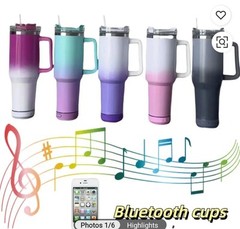 NEW 40oz White and Varies Colors Bluetooth Tumbler With Handle and Straw Lid