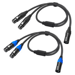 2Pack XLR Male to Dual Female Y Splitter Cable,Black+Blue Y Splitter Cable 1 Mal