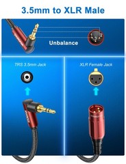 Wine Red 16 Feet 90 Degree 3.5mm To XLR Cable Male To Male 1/8 Inch Audio