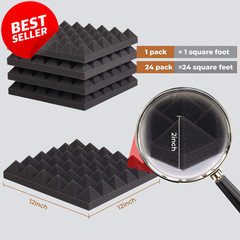 Acoustic Foam Panels 24Pack 12x12x2 Pyramid High-Density Fire Resistant US
