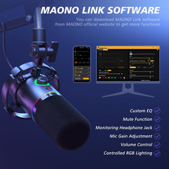 XLR/USB Dynamic Microphone Kit, RGB Podcast Mic with Software, Mute, Gain Knob,
