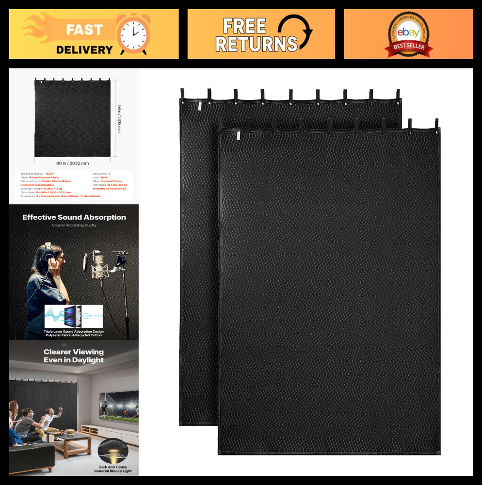 Sound Dampening Blankets – 2 Pcs Soundproof Curtains 96×80 in, Grommeted for Stu