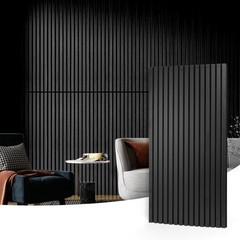Elegant Matte Black Acoustic Panels – 2 Count Wood Slat Wall & Ceiling Upgrade