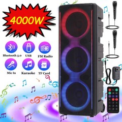 Triple 10″ Woofer 4000W Bluetooth Speaker Rechargable For Party FM Karaok DJ AUX