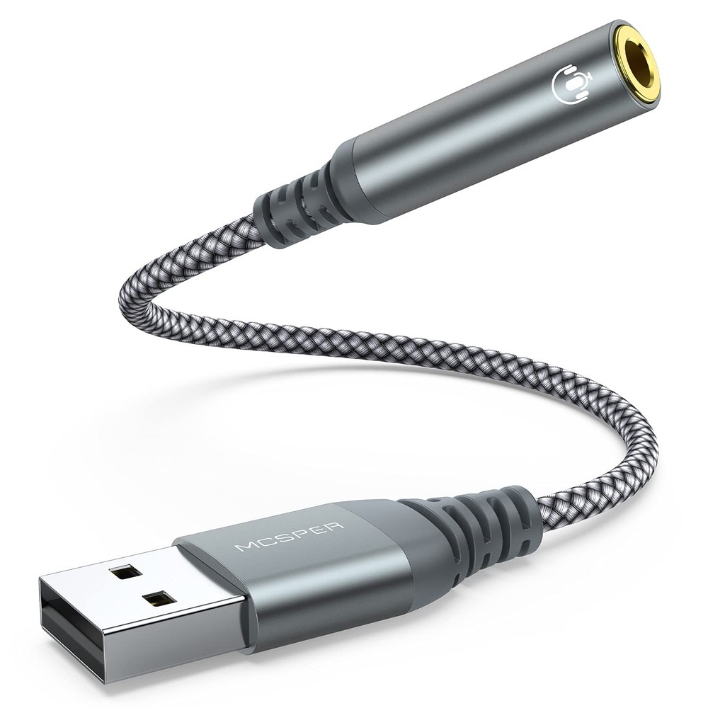 USB to 3.5mm Audio Jack Adapter, External Sound Card Converter 1 Pack, Grey