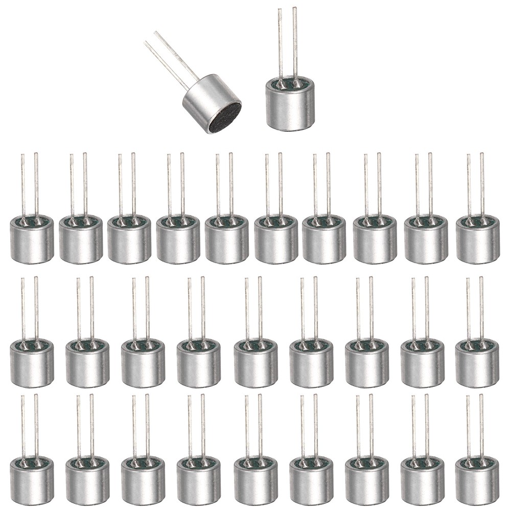 Cylindrical Electret Condenser Mic Inserts with Pins -50dB Pack of 30 Silver
