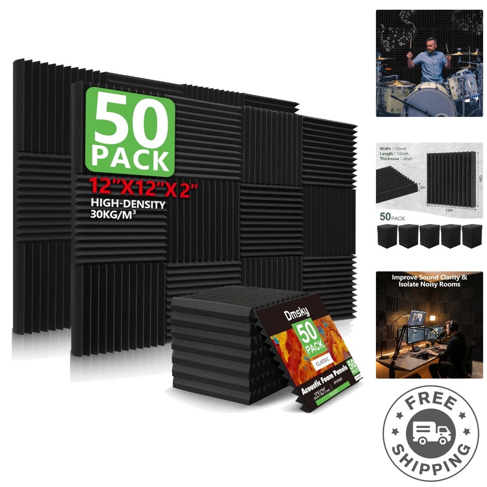 Eco-Friendly 50 Pack Sound Absorption Foam Panels – 2″x12″ for Homes & Offices