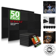 Eco-Friendly 50 Pack Sound Absorption Foam Panels – 2″x12″ for Homes & Offices