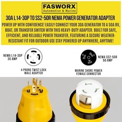NEMA L14-30P to 50A SS2-50R RV Marine Power Generator Adapter, 30A L14-30P to