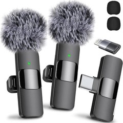 Wireless Lavalier Microphone for iPhone Android iPad 2Pack USB-C Lightning 850ft
