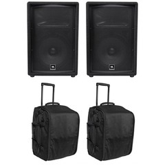 (2) JBL JRX212 1000w 12″ DJ PA Speaker Cabinets/Monitors+(2) Rolling Travel Bags