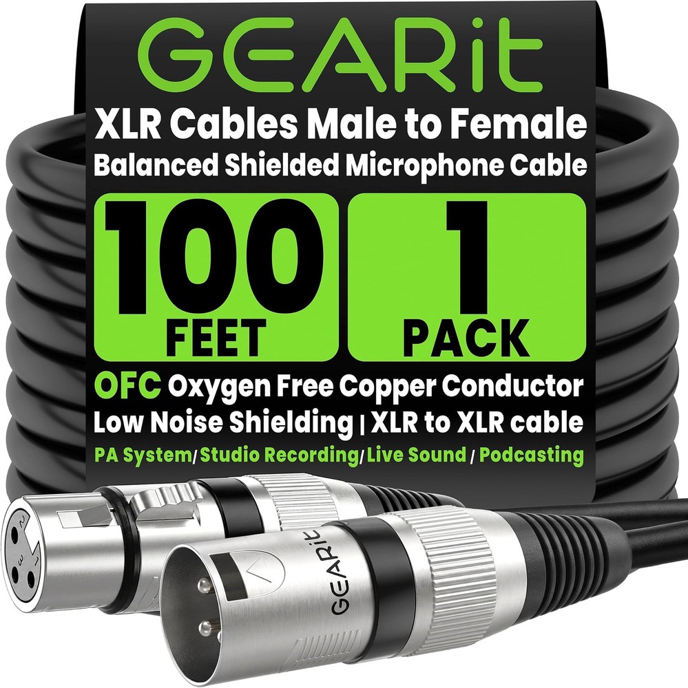 GEARit XLR Cables 100ft OFC, Microphone Cable XLR Male to Female, XLR Cable L…